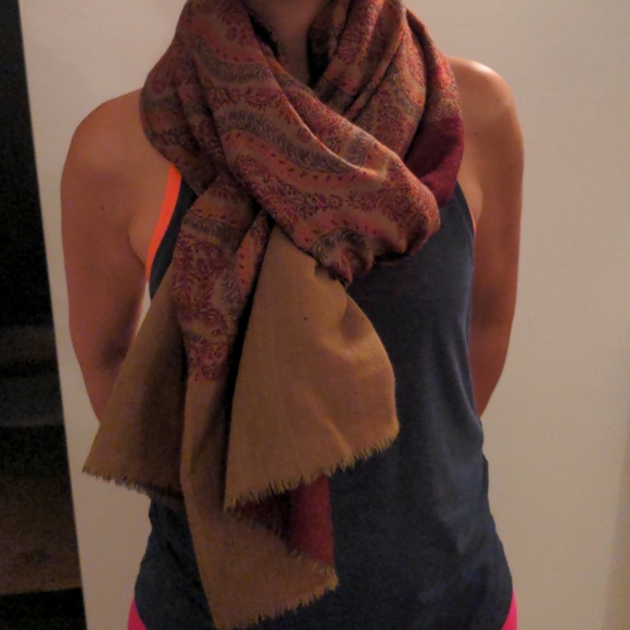 Red and army green Pashmina shawl 2 sided - Picture 7 of 7